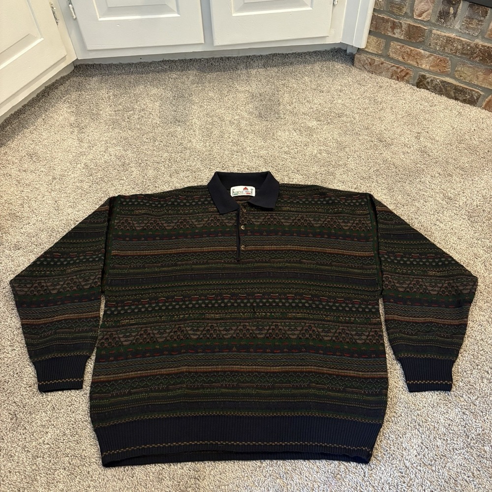 Vintage 3D Knit Sweater Polo XL Multicolor Florence Tricot Biggie 90s Cosby Coog